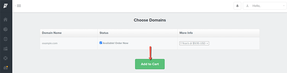 Add Domain to Cart